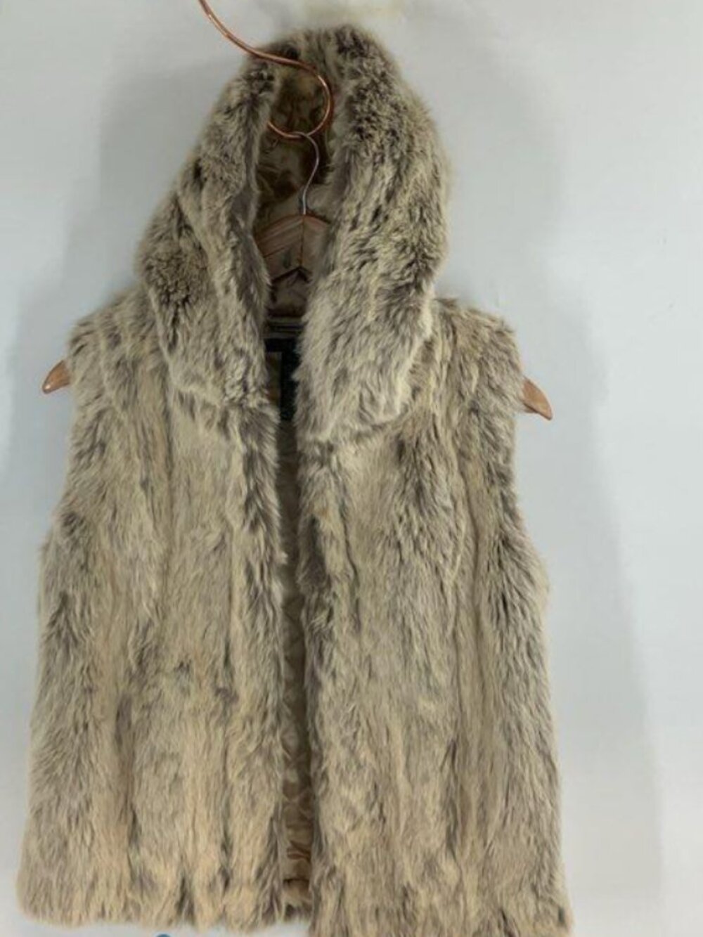 Lauren Ralph Lauren Hooded Faux Fur Vest Beige M